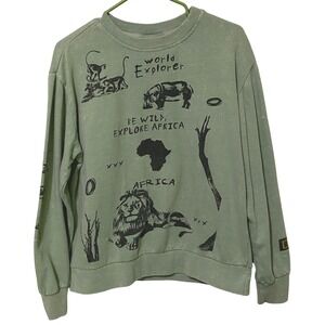 National Geographic World Explorer Africa Sweatshirt M Sage Green Travel Safari